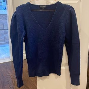 Something Navy Puff Sleeve V neck Sweater